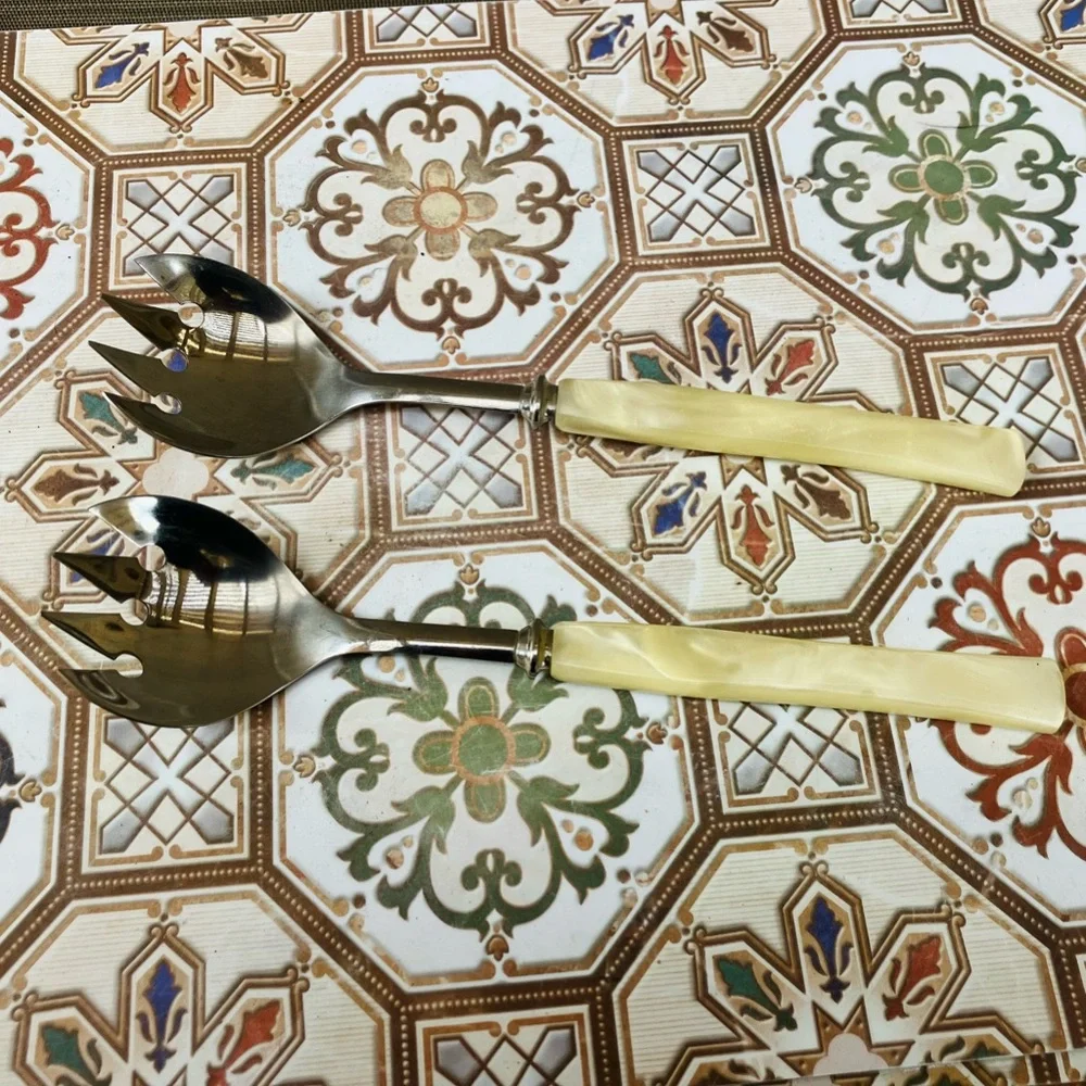 2 Vintage Swedish Karlsson & Nilsson Salad Serving Forks Pearlized Handles